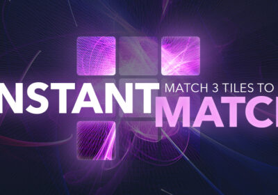 Nine-tile game grid with three highlighted tiles and text reading 'Instant Match' and 'Match 3 tiles.'