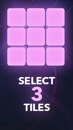 3x3 grid of face-down tiles with text that reads 'Select 3 tiles.'