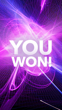 Purple digital explosion background with large text reading 'You Won!